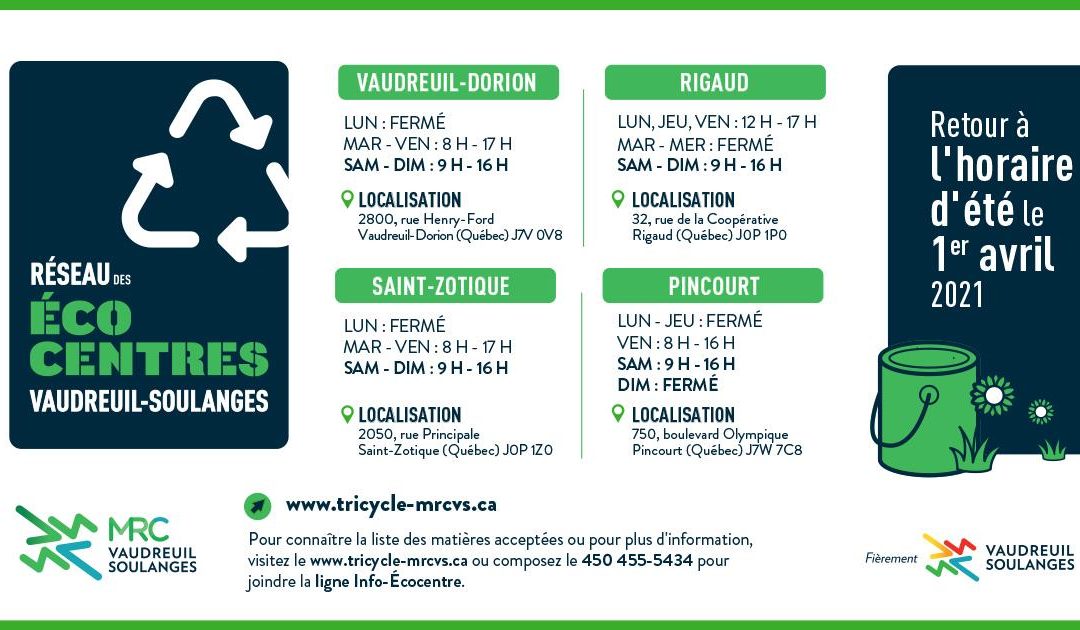 ÉCOCENTRES – HORAIRE D&rsquo;ÉTÉ