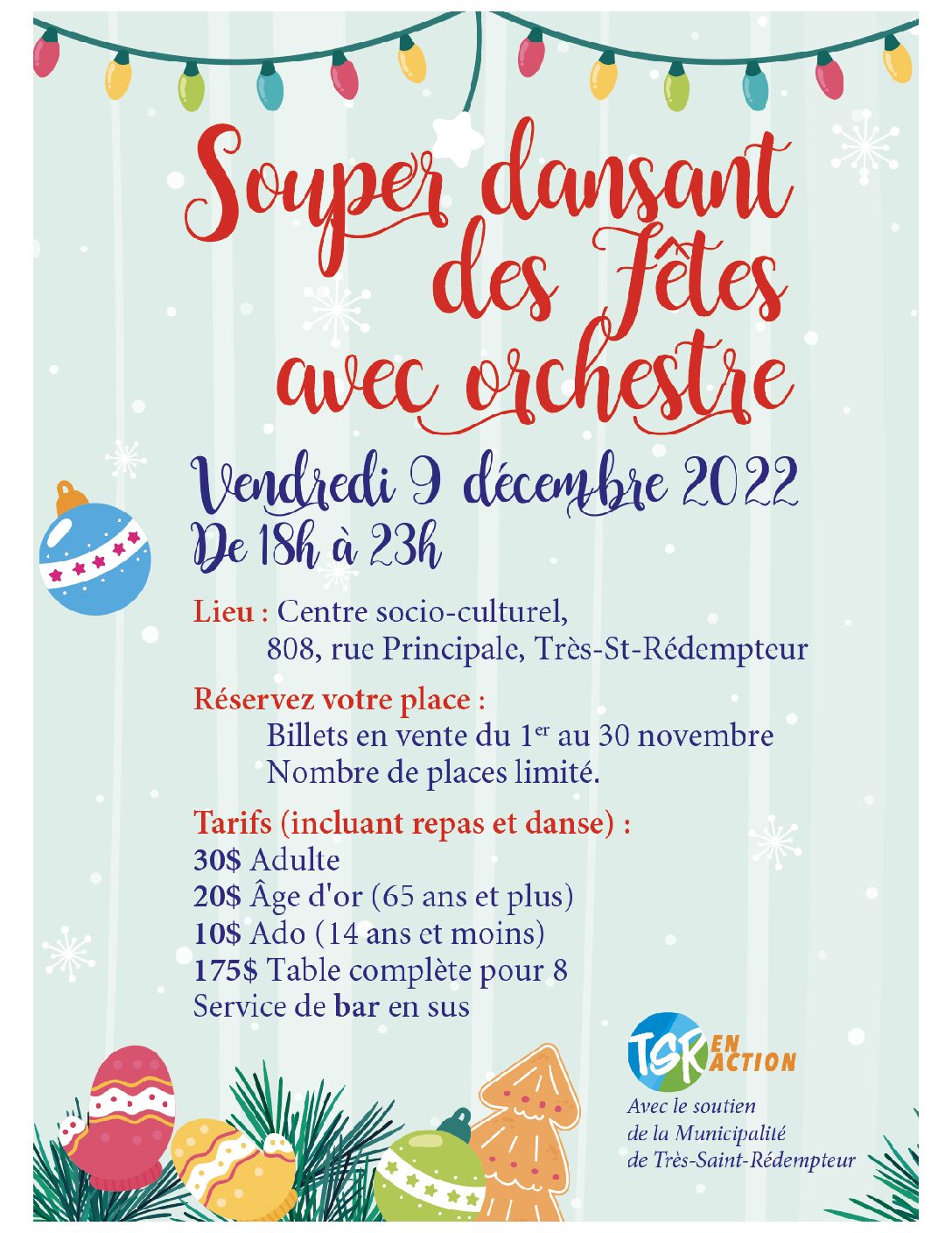 Souper dansant des Fêtes – 9 décembre 2022