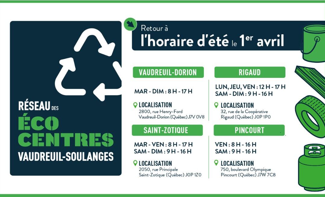 ÉCOCENTRES – HORAIRE D&rsquo;ÉTÉ 2023