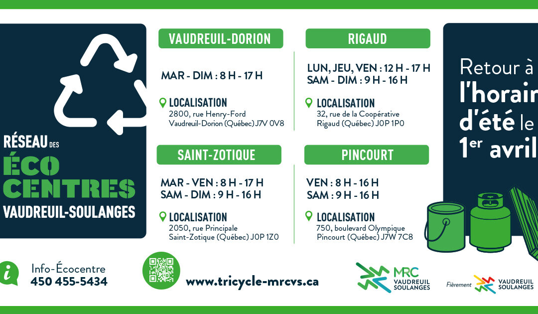 ÉCOCENTRES – HORAIRE D&rsquo;ÉTÉ 2024