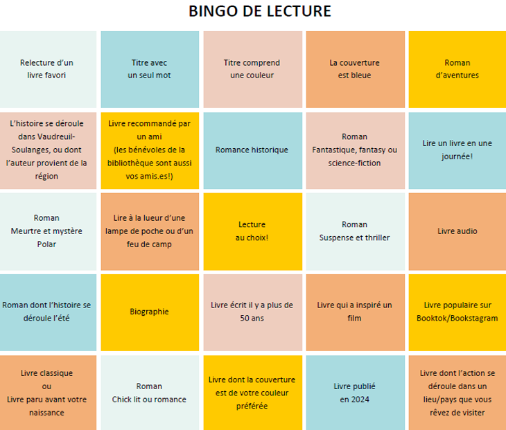 BINGO de lecture d&rsquo;été! (Ados et adultes)
