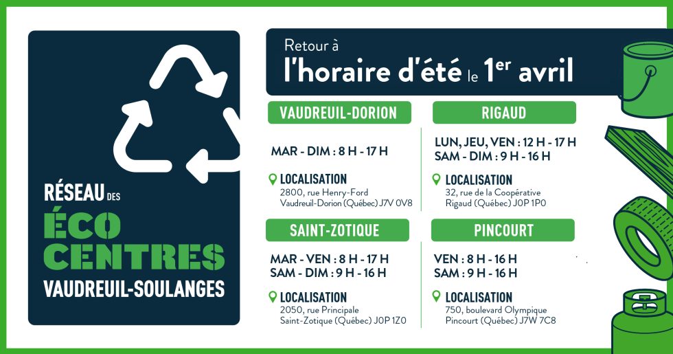 ÉCOCENTRES – HORAIRE D&rsquo;ÉTÉ 2025