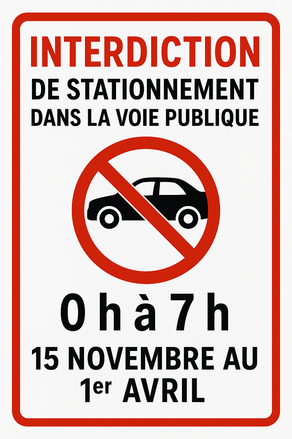 Interdiction de stationnement de nuit en période hivernale